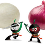 Nature's Ninjas with colors of onions on white background